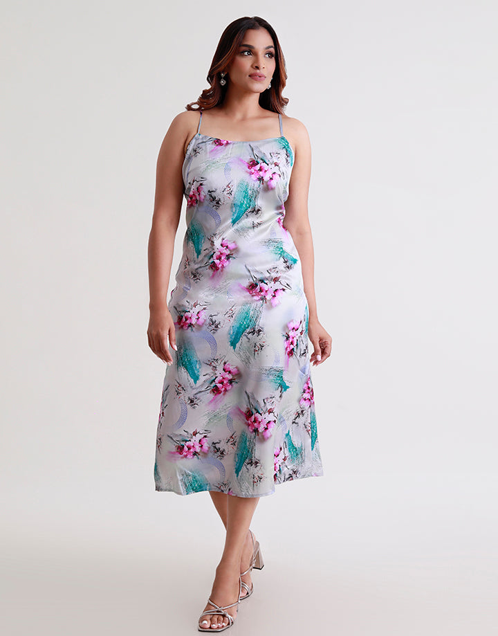 Printed Strappy Midi Dress