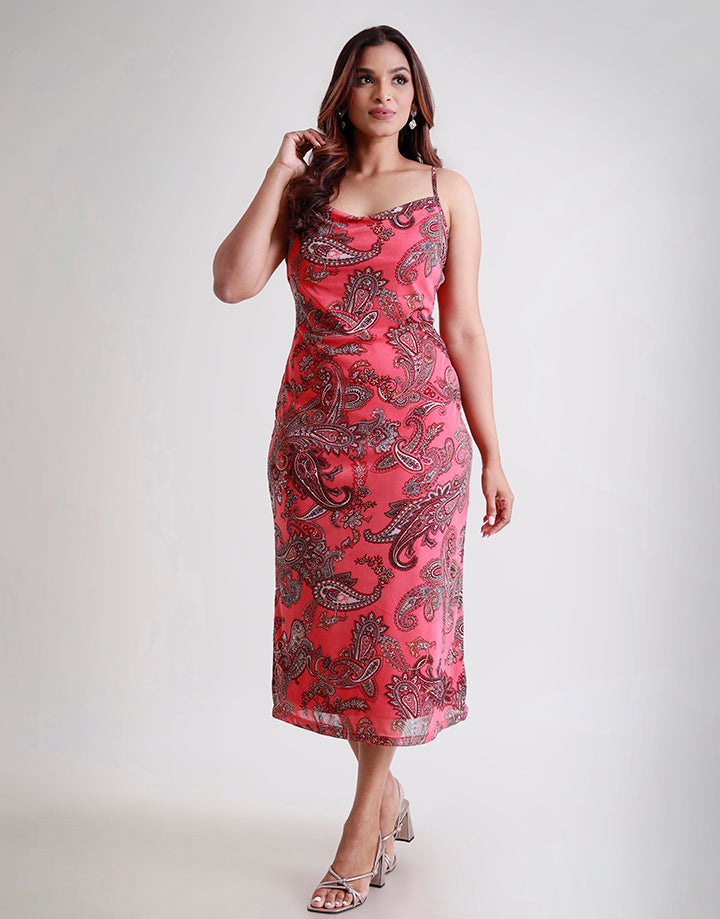 Cowl Neck Strappy Midi Dress