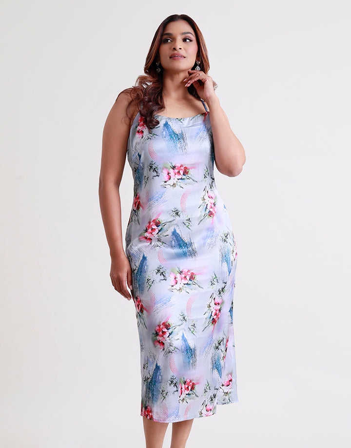 Printed Strappy Midi Dress