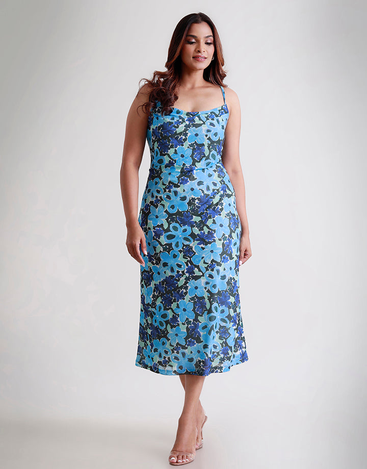 Cowl Neck Strappy Midi Dress