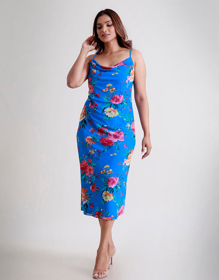 Cowl Neck Strappy Midi Dress