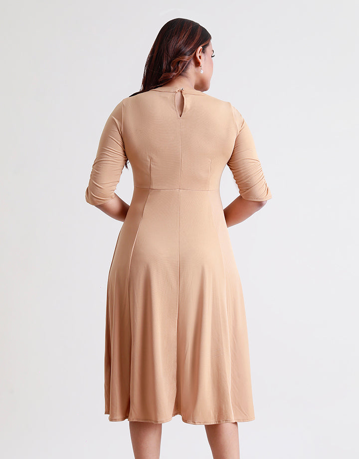 3/4 Sleeve and Neck Pleated Keyhole Dress