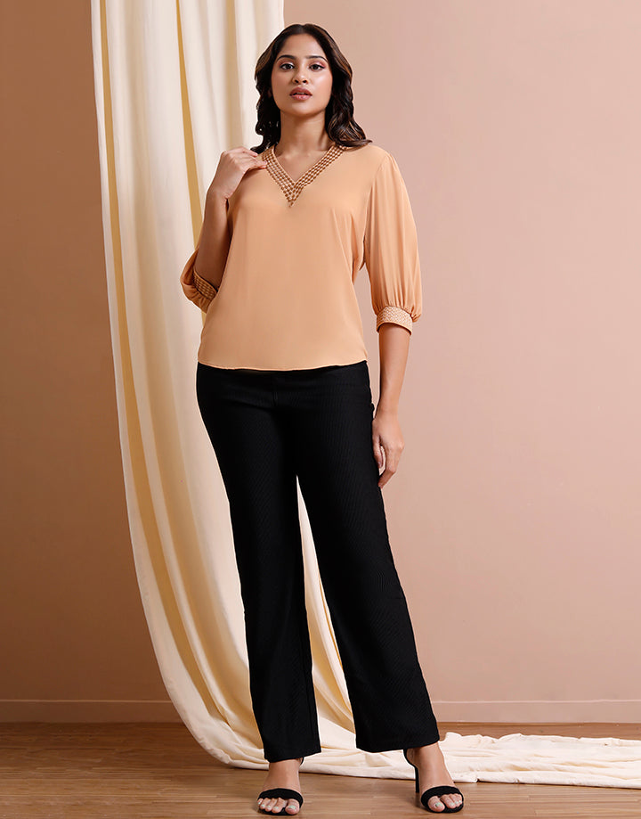 Puff Sleeve Top with Embroidered Detail