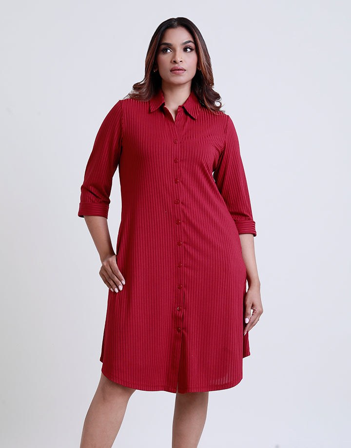 3/4 Sleeve Button Down Collar Dress