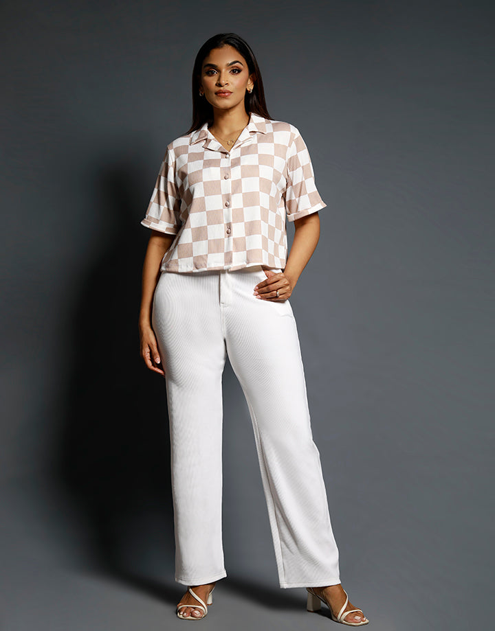 Self Turn Cuff Sleeves Crop Top