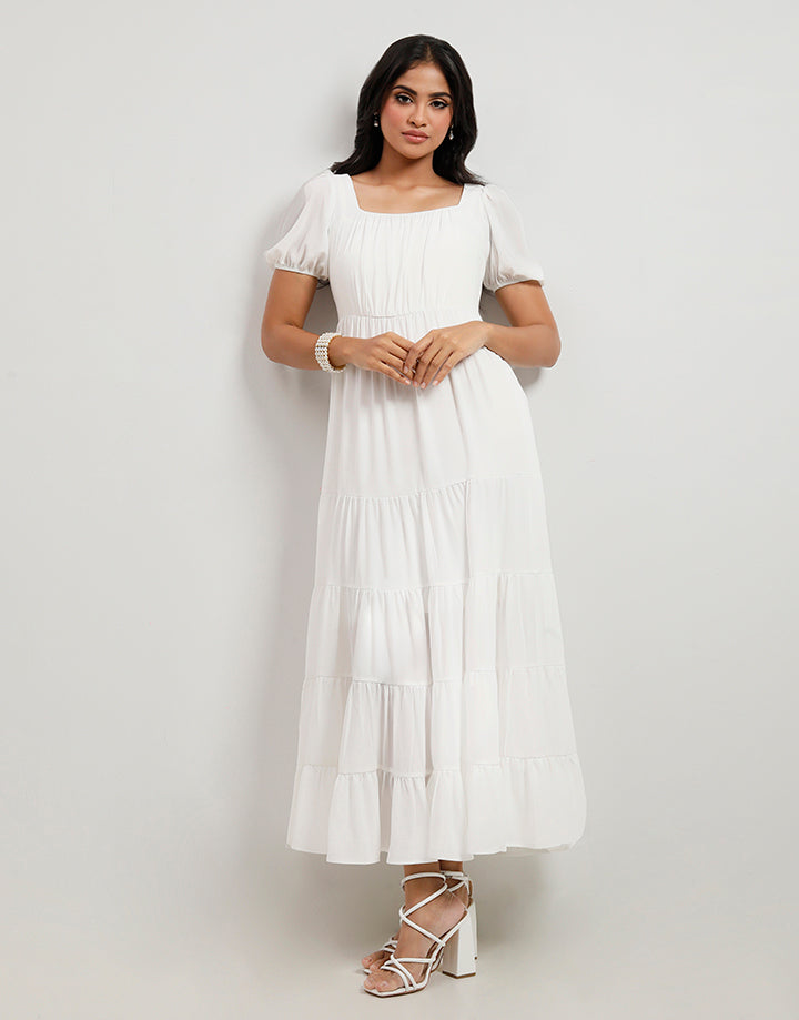 Bustier Back Zipper Tiered Dress