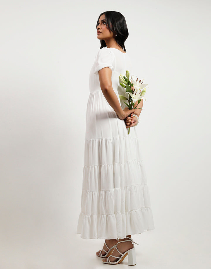 Bustier Back Zipper Tiered Dress