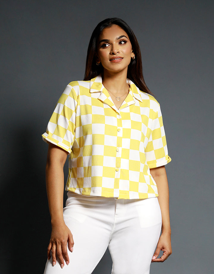 Self Turn Cuff Sleeves Crop Top