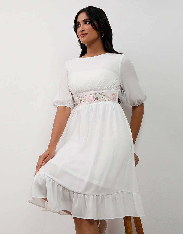 White Shadow Wear Dress with Frill Hem