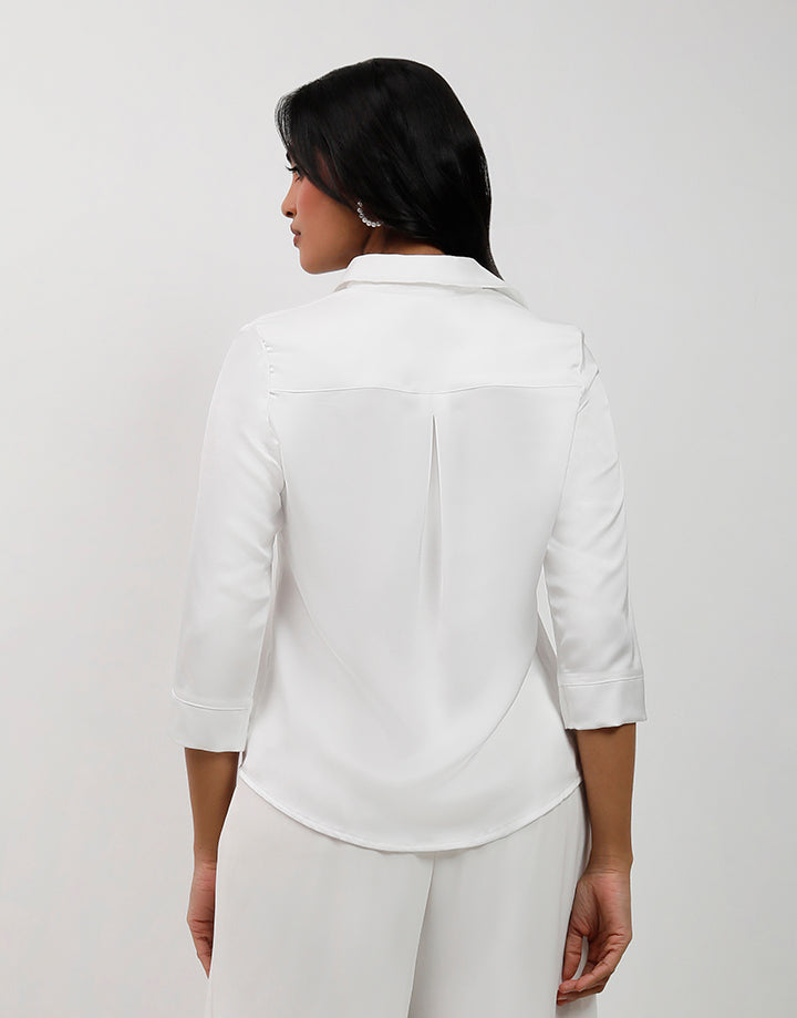 3/4 Sleeve Button Down Shirt Satin