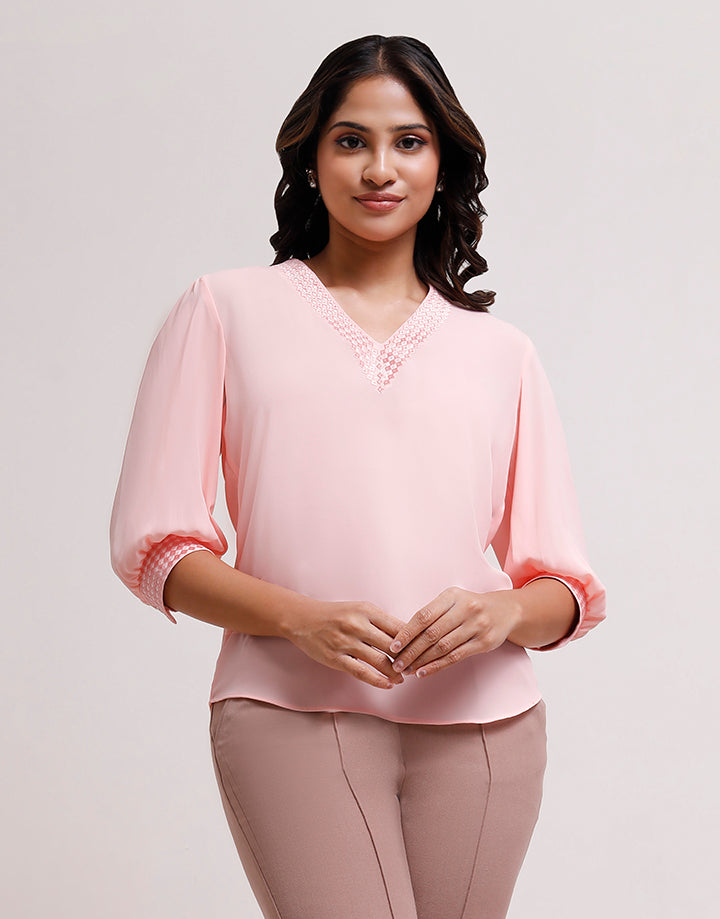 Puff Sleeve Top with Embroidered Detail