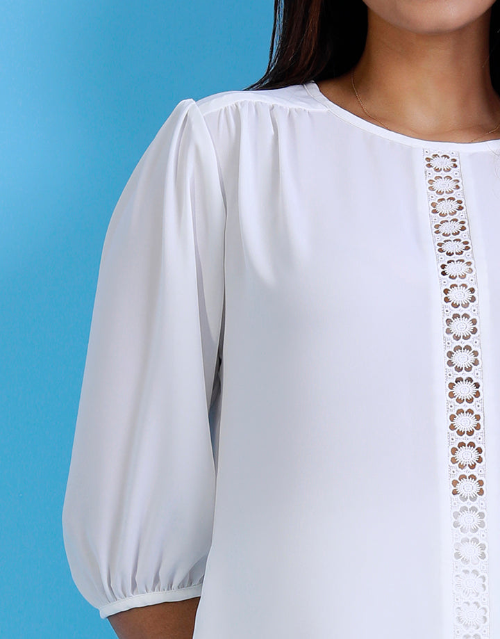 Puff Sleeve Top with Lace Detail