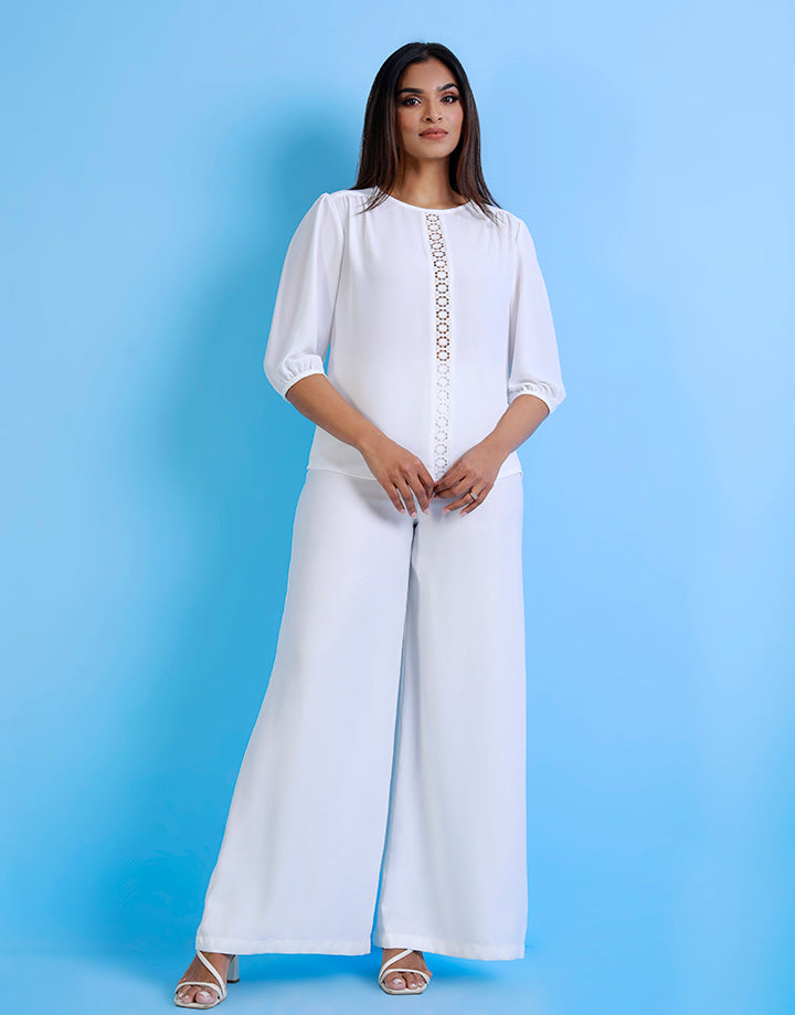 Puff Sleeve Top with Lace Detail