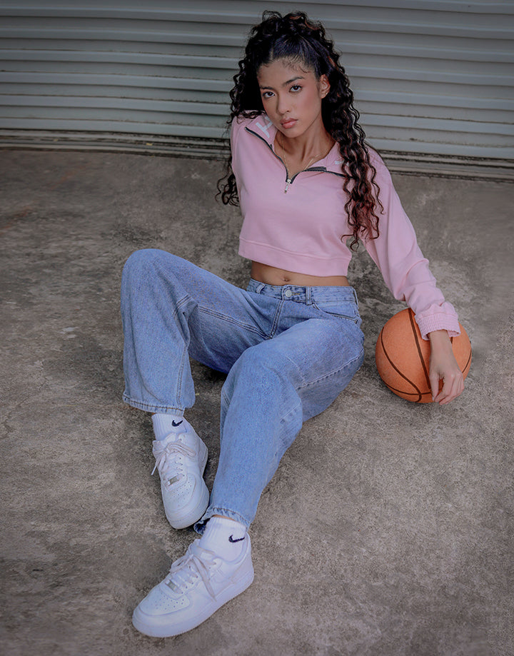 High Neck Crop Top with Zip