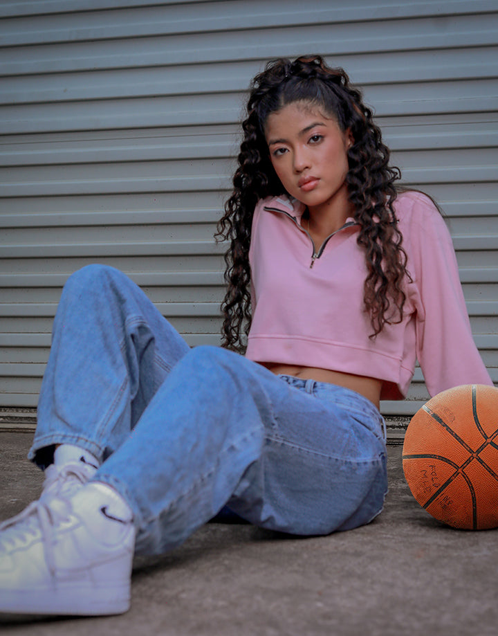 High Neck Crop Top with Zip