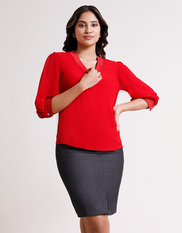 Puff Sleeve Top with Embroidered Detail