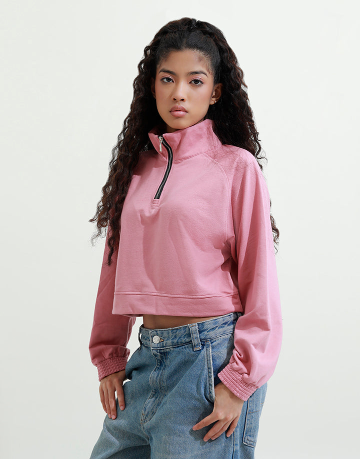 High Neck Crop Top with Zip