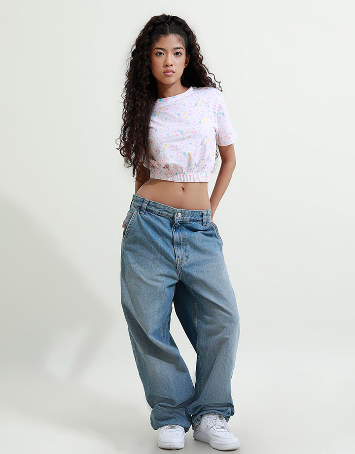 Short Sleeve Crop Top with Elastic Band