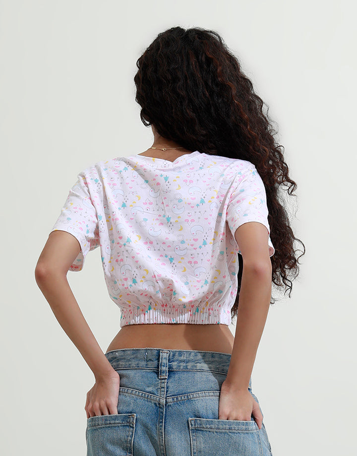 Short Sleeve Crop Top with Elastic Band