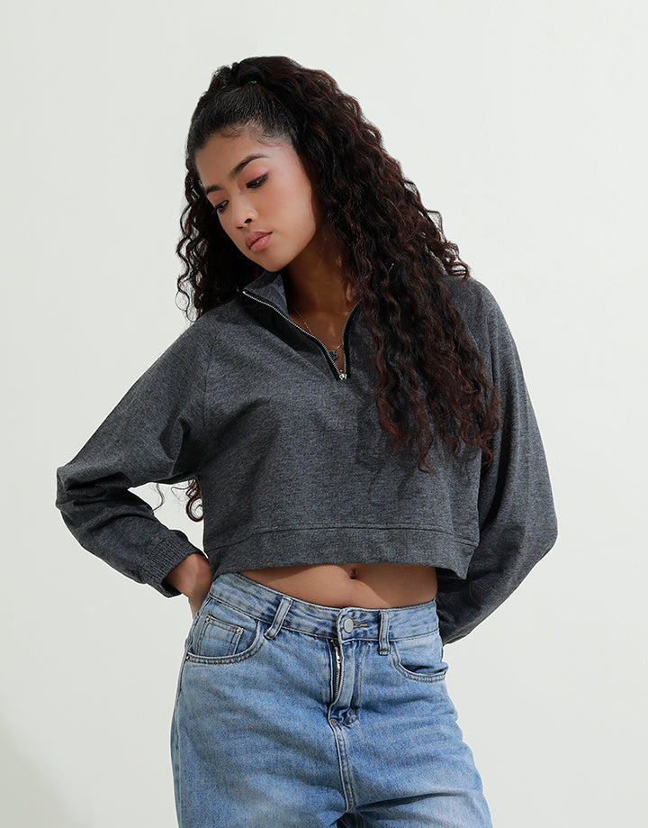 High Neck Crop Top with Zip