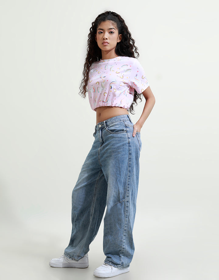 Short Sleeve Crop Top with Elastic Band