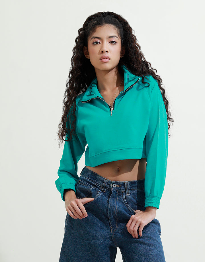 High Neck Crop Top with Zip