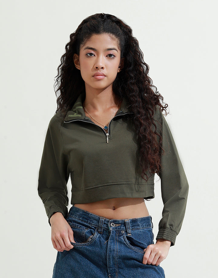 High Neck Crop Top with Zip