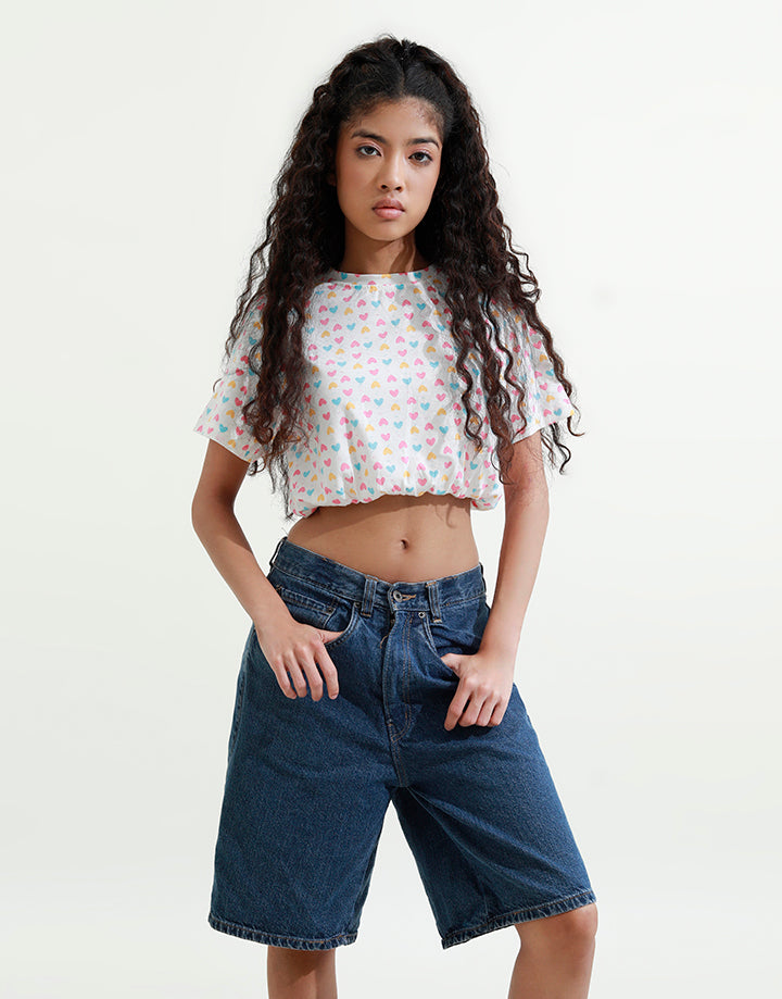 Short Sleeve Crop Top with Elastic Band