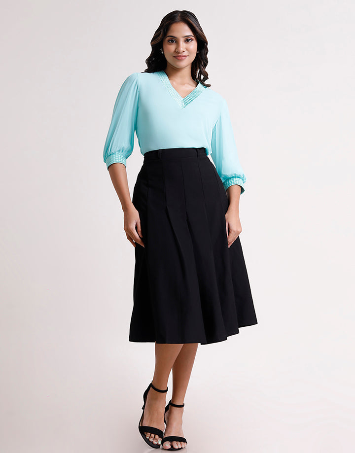 Puff Sleeve Top with Embroidered Detail