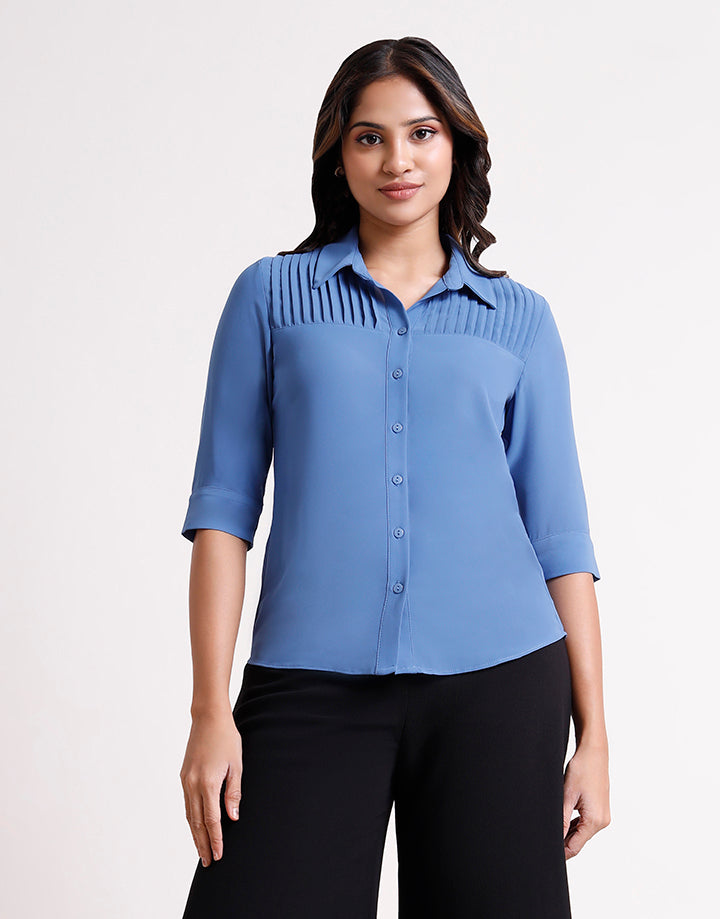 3/4 Sleeve Pintuck Yoke Blouse