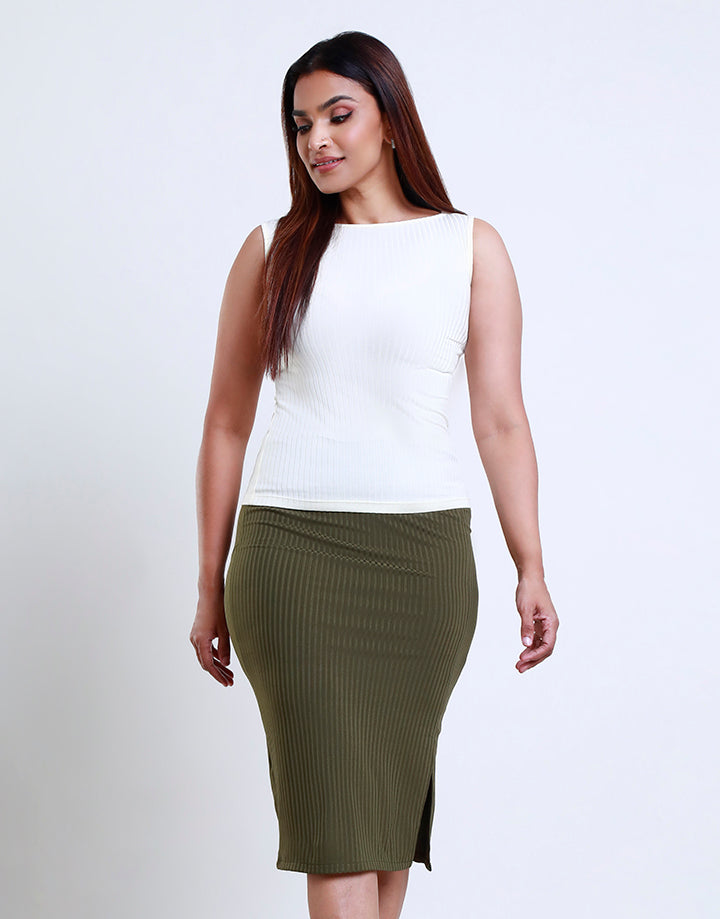 High Waist Pencil Skirt with Slit