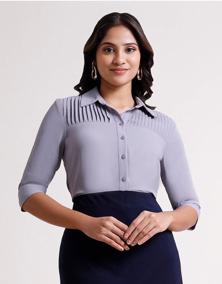 3/4 Sleeve Pintuck Yoke Blouse