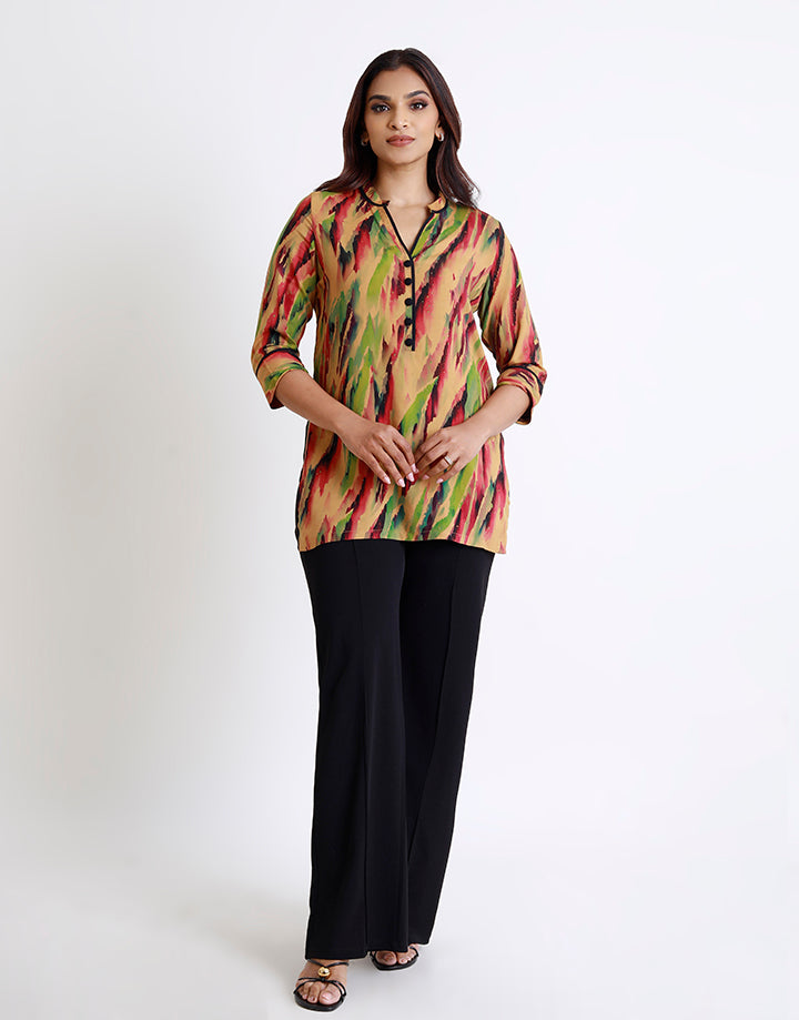 Piping Detailed Kurta with Slits