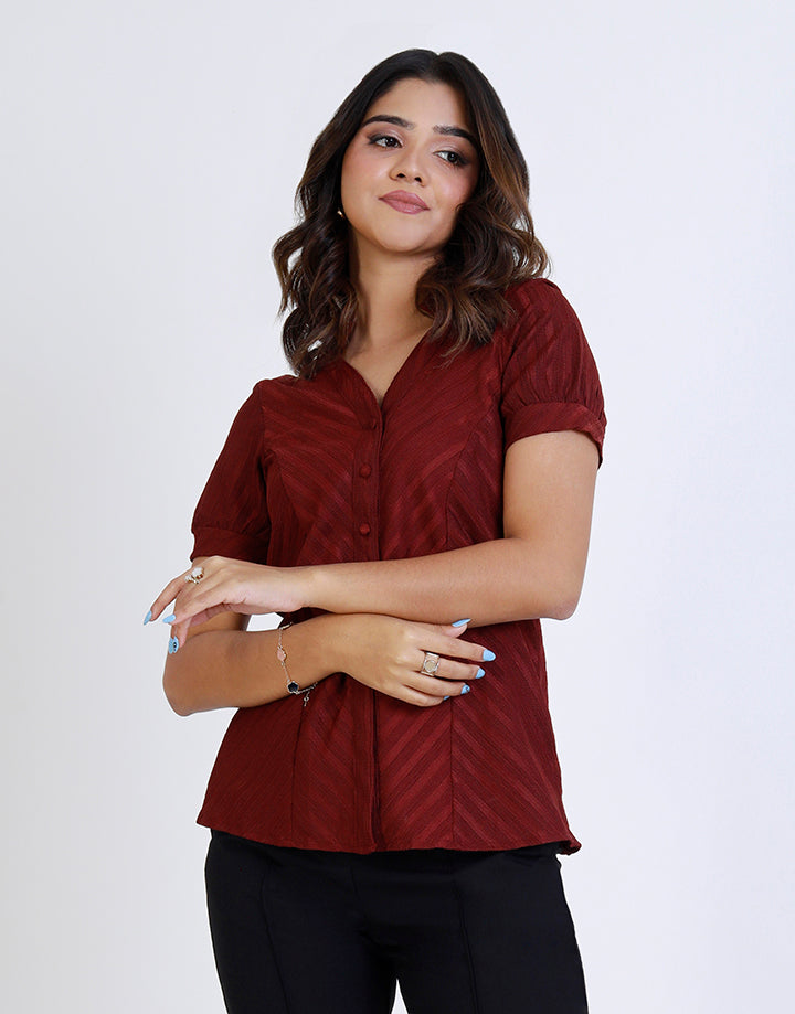 Short Sleeve Blouse with Princess Line Detail