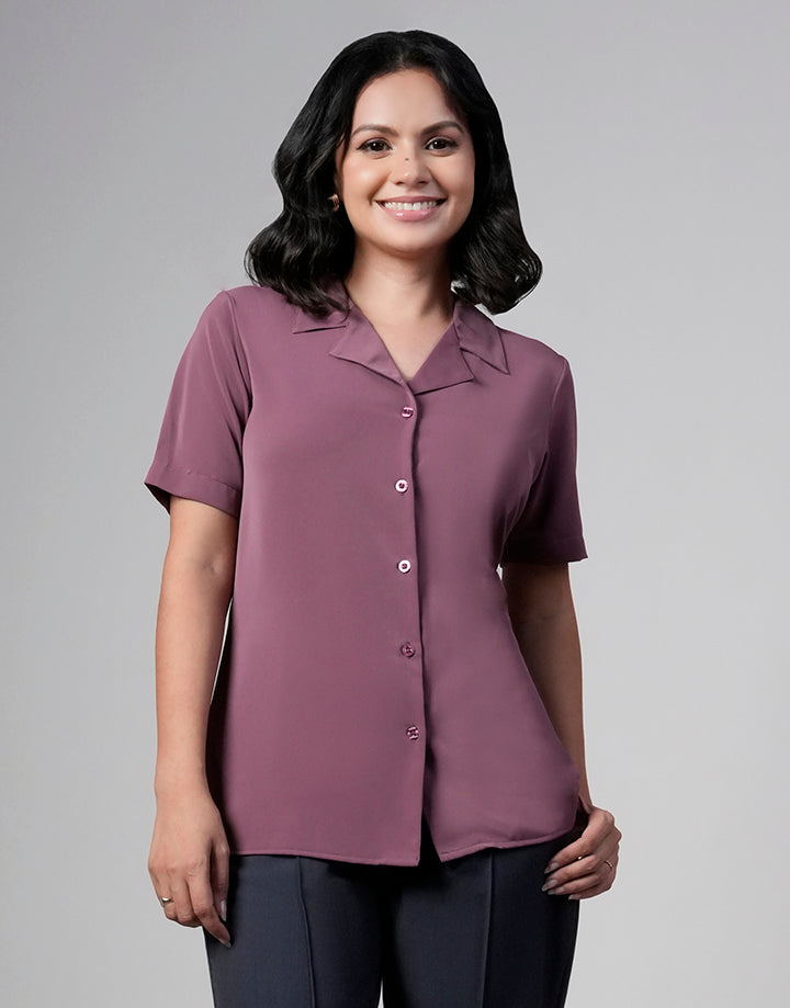 Short Sleeve Blouse with Notch Collar