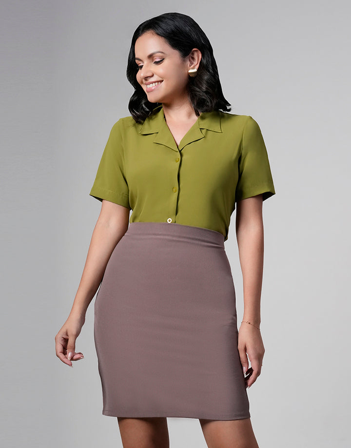 Short Sleeve Blouse with Notch Collar