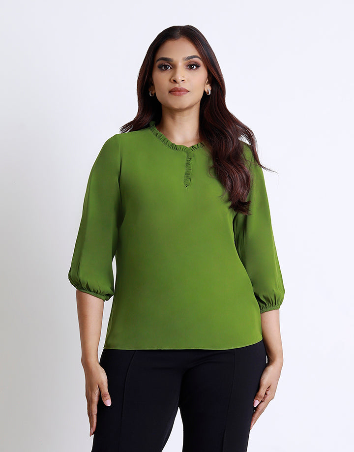 3/4 Sleeve with Neck Fril Detail Top