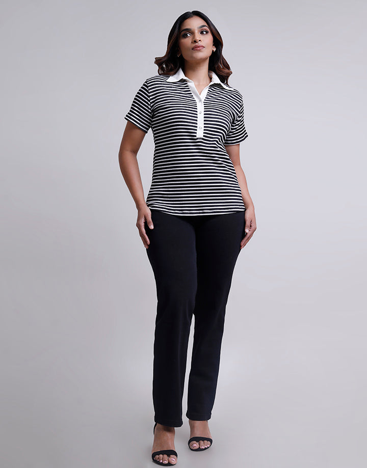 Striped Polo Collar T-Shirt