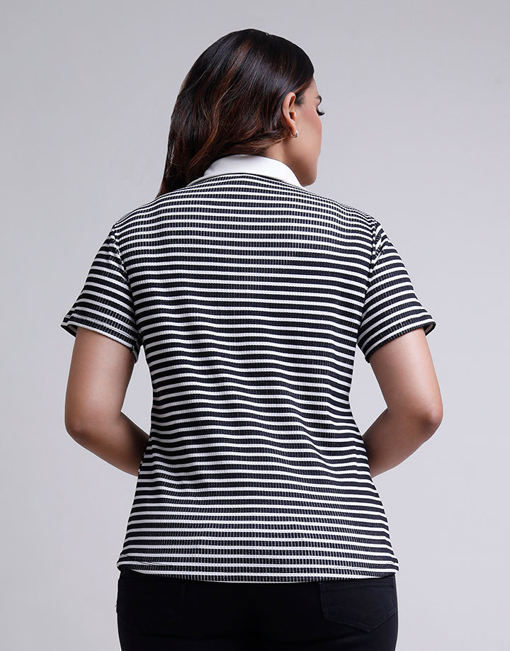 Striped Polo Collar T-Shirt