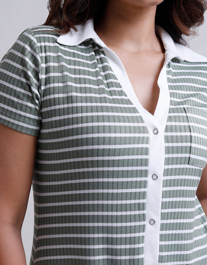 Half Placket Stripe Polo Dress