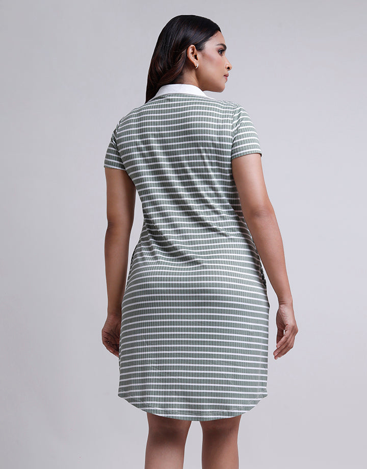 Half Placket Stripe Polo Dress