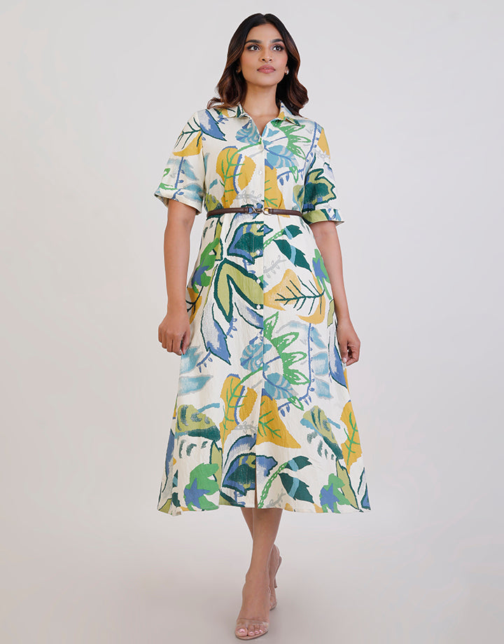 Short Sleeve Printed Shirt Dress