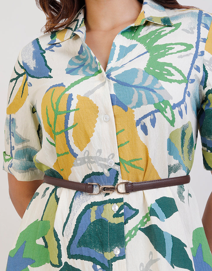 Short Sleeve Printed Shirt Dress