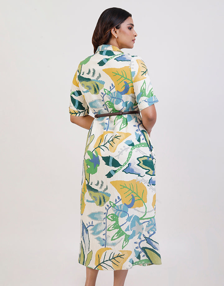 Short Sleeve Printed Shirt Dress