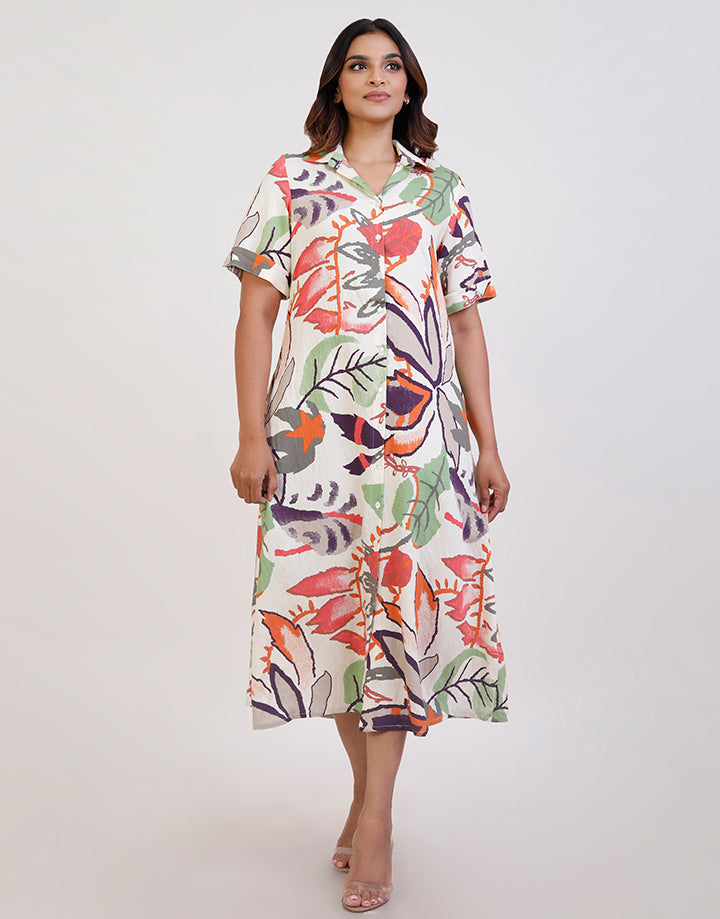 Short Sleeve Printed Shirt Dress