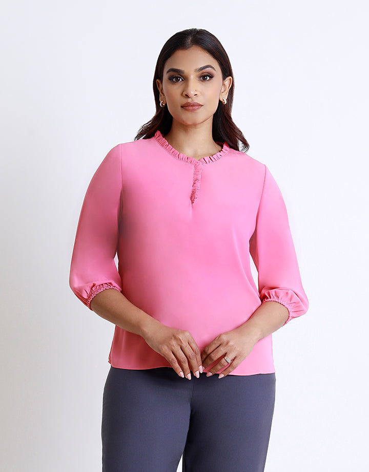 3/4 Sleeve with Neck Fril Detail Top