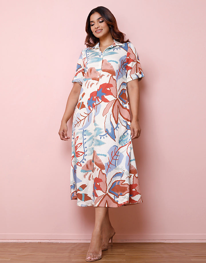 Short Sleeve Printed Shirt Dress