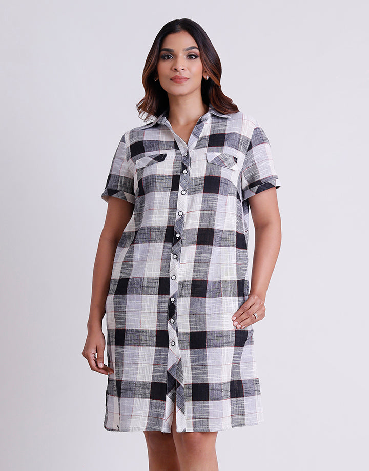Checked Shirt Dress with Flap Detail