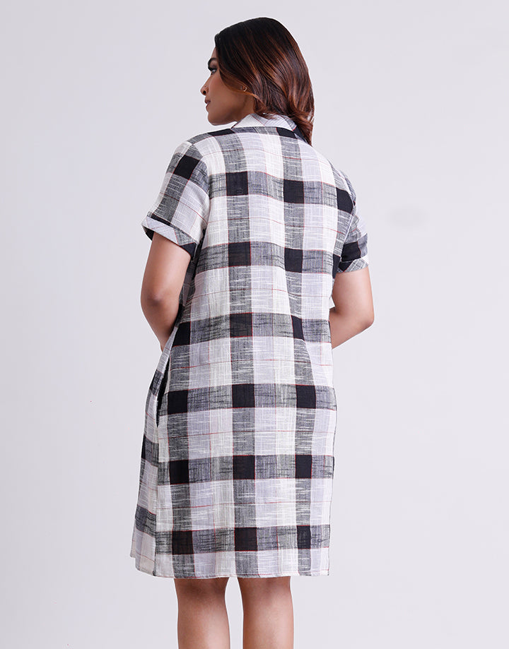 Checked Shirt Dress with Flap Detail