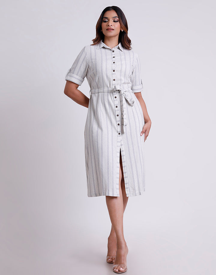 Tab Sleeve Stand Collar Dress